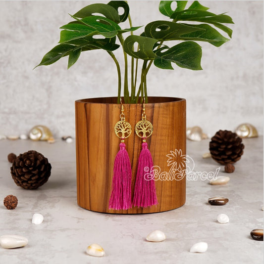 Tree of Life Tassle Earrings Magenta