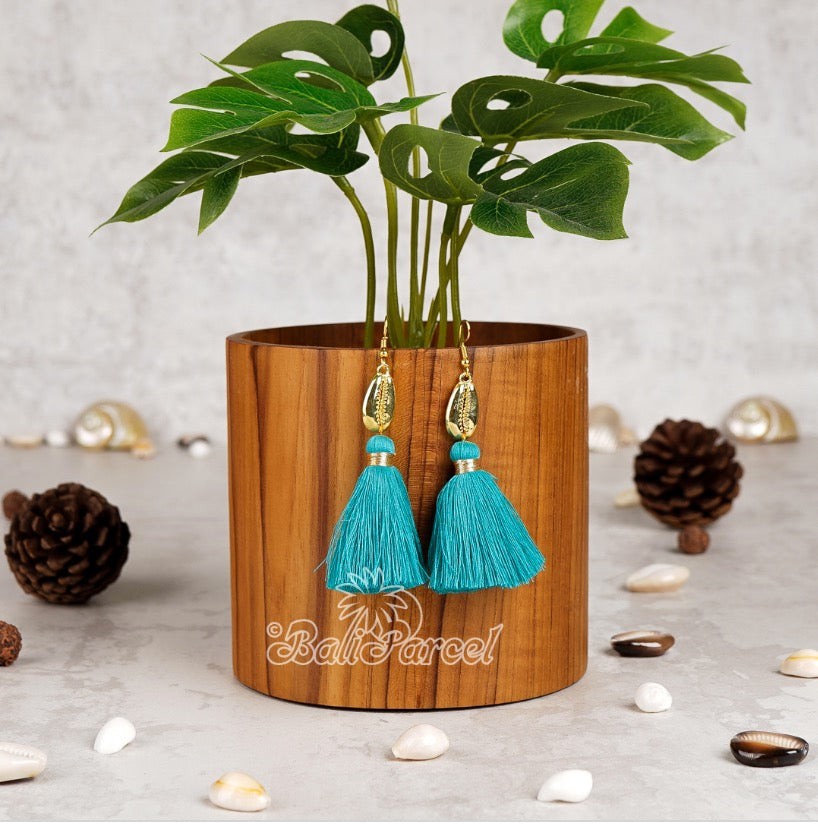 Shell Tassle Earrings Turquoise